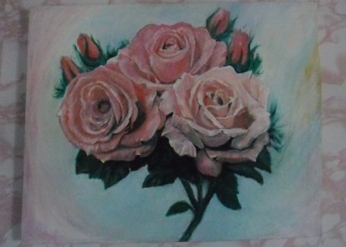 "Три розы" натюрморт на холсте маслом